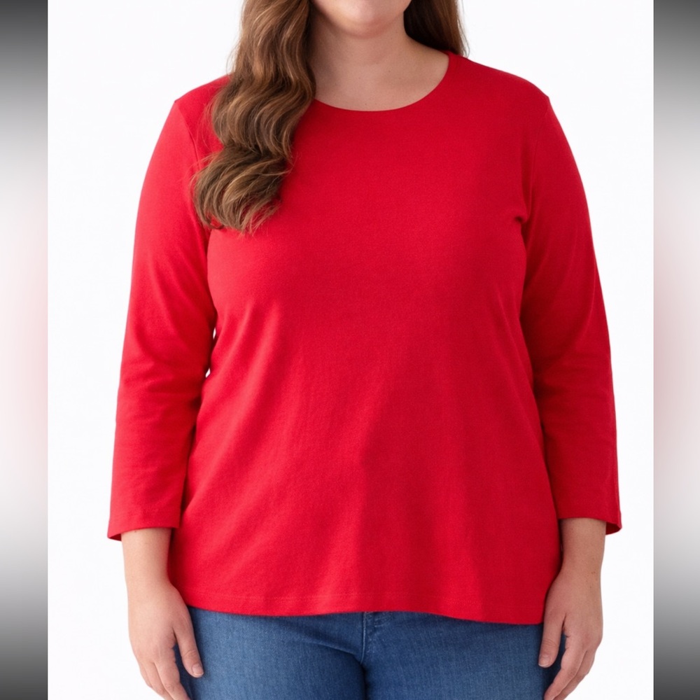 Kim Rogers Red 100% Cotton Long Sleeve Top Minimalist Casual Basic - Size P/XL